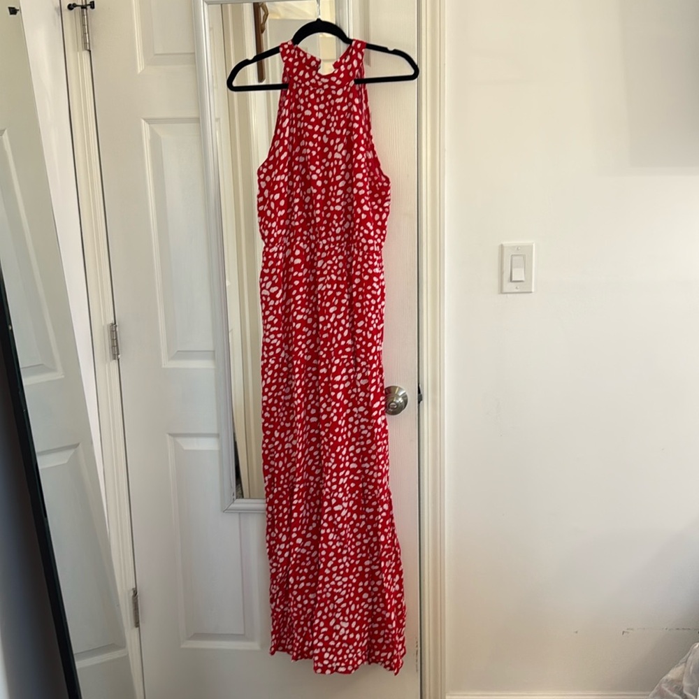 Red Halter Top Casual Flowy Dress - Picture 2 of 4